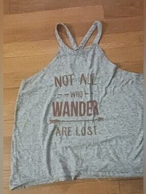 Gray Not All Who Wander Are Lost Graphic Halter Rocker Tank Top